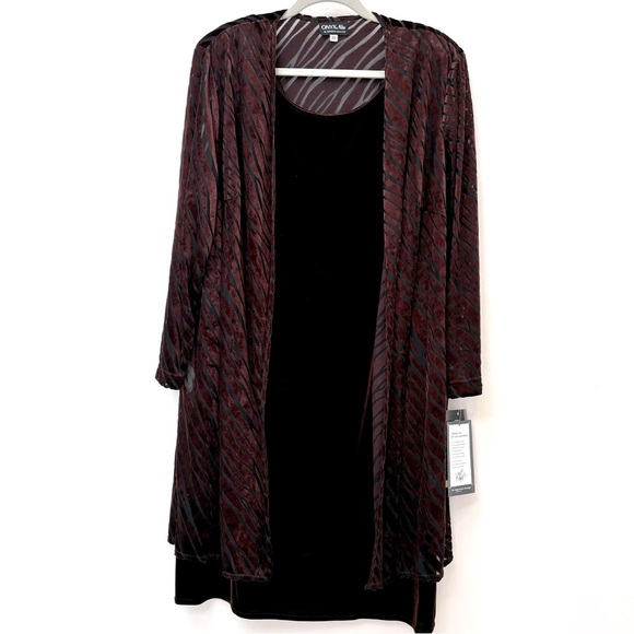 NWT Onyx Nite 2pc Brown Velvet Dress Long Open Velvet Burnout Cardigan Jacket 22 - Picture 1 of 10